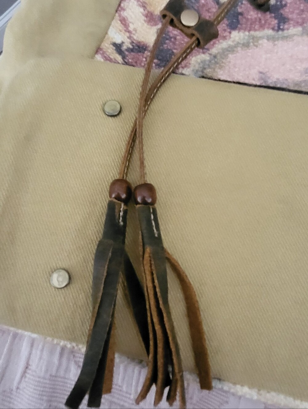 Myra Bag Diversified Bucket Bag Cowhide Canvas Tapestry Boho Tote S-2871 - Picture 5 of 7